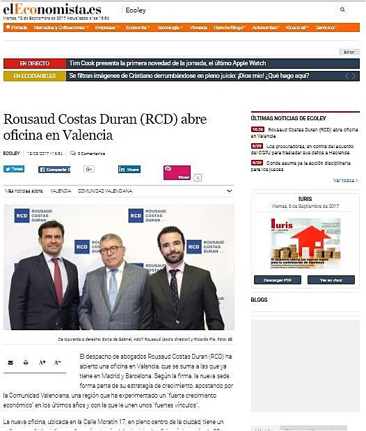 Rousaud Costas Duran (RCD) abre oficina en Valencia